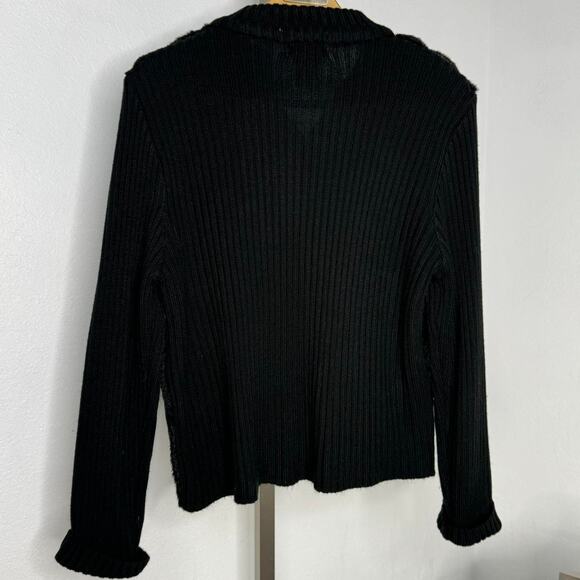 Y2K Faux Fur Zip Sweater Jacket Black Ribbed Knit Zip Up Size Large. - Picture 8 of 8